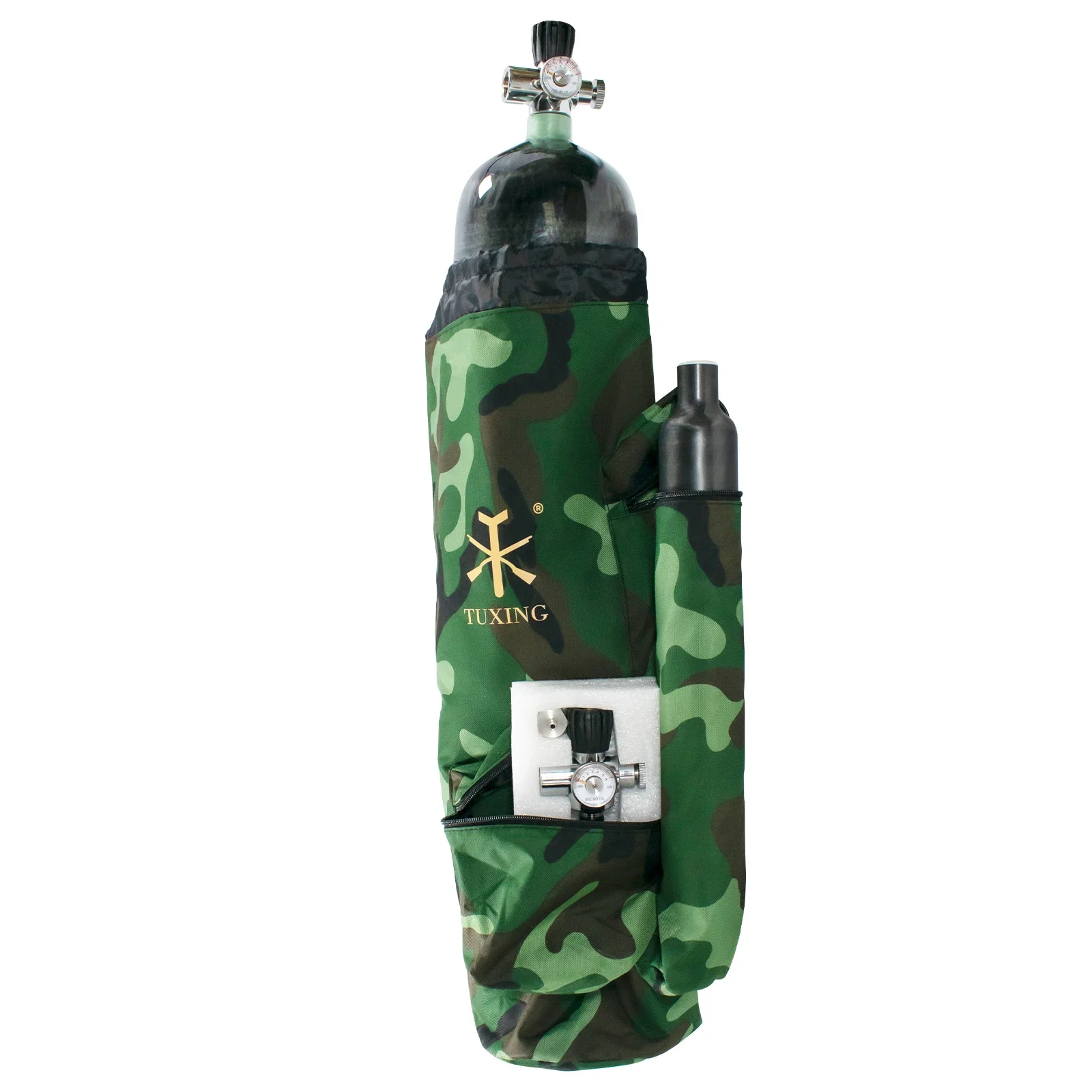 TUXING 3L/6.8L Carbon Fiber Cylinder Bag Protective Case Camouflage Backpack Bag for Scuba Diving Tank Baggable Valve