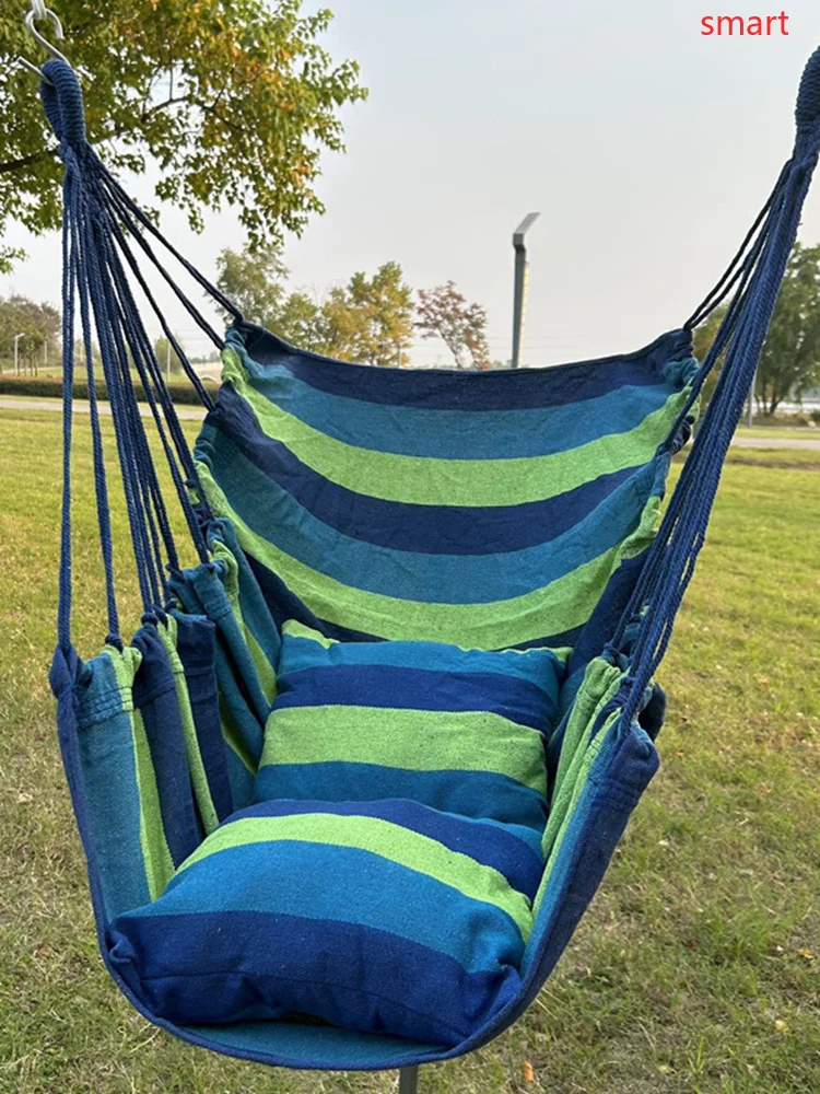Portable Outdoor Hammock Swing Chair With 2 Pillows Sturdy Cotton Cloth Comfortable Durable