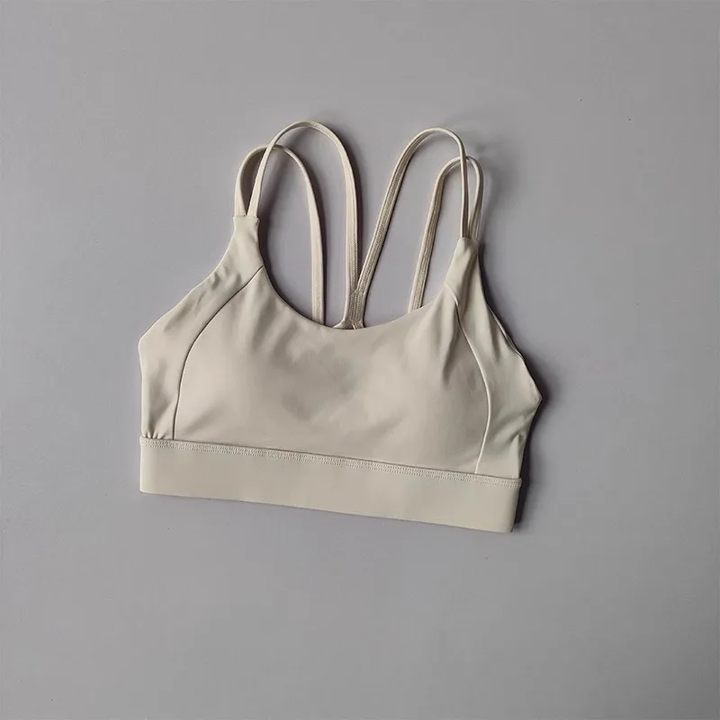 Einfarbiger, weicher Fitness-BH mit überkreuzten Trägern für Damen, Yoga-Top, stoßfestes Sport-Oberteil mit Polster, Push-Up, verstellbarer Sport-BH. – Detail 14