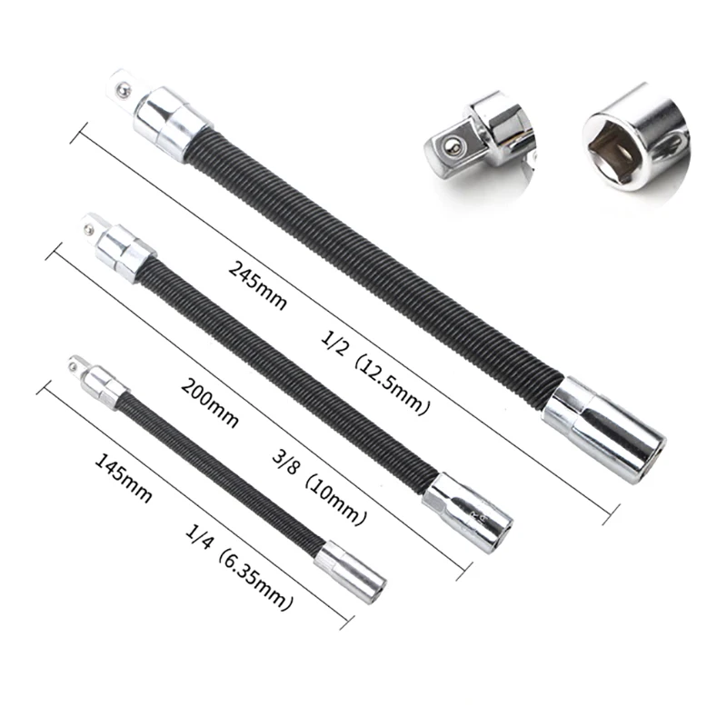 Eje Flexible 1/4 3/8 1/2 barra de extensión de alto par, cabezal de conversión, llave de trinquete, resorte de mano, varilla de extensión de poste