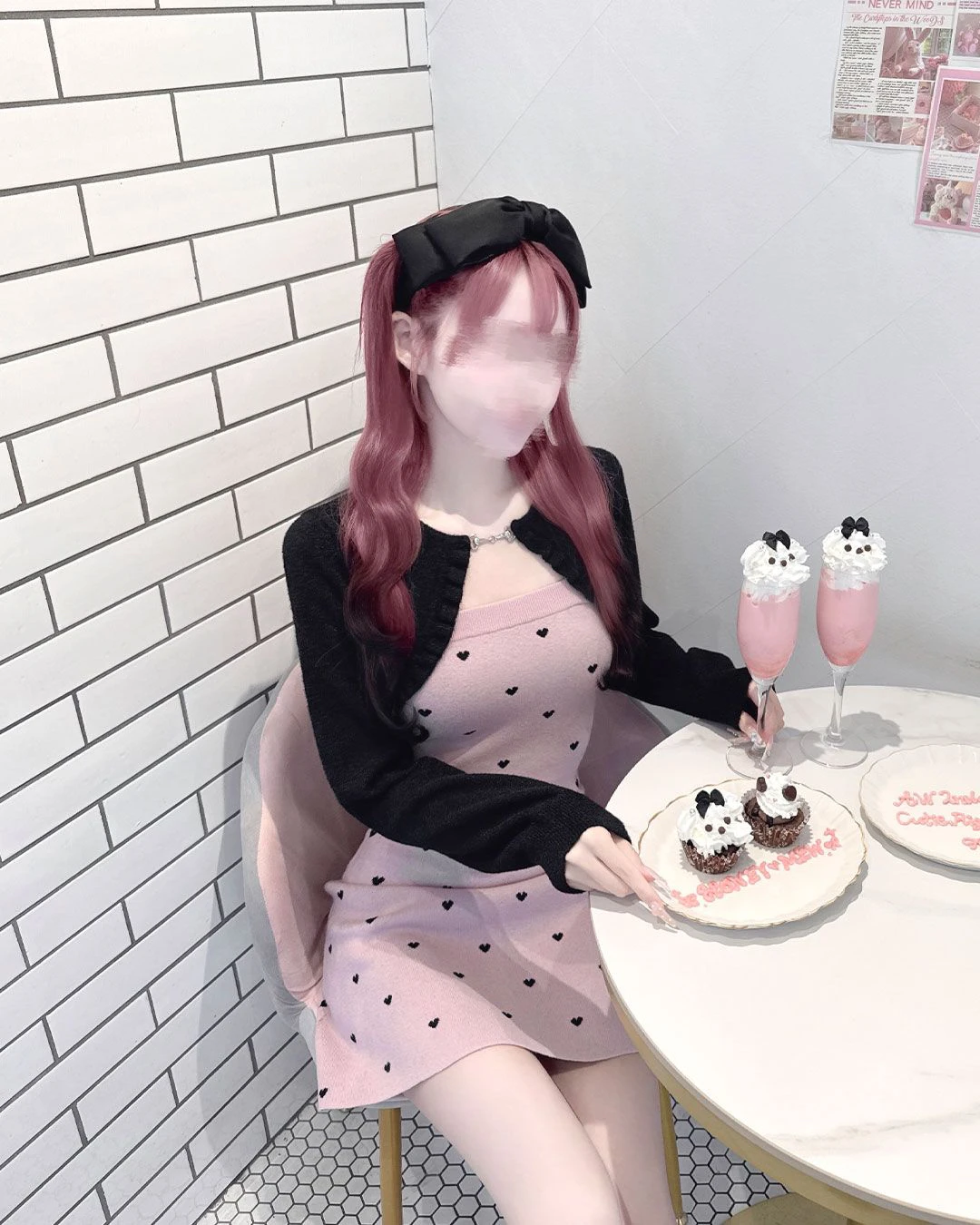 Style japonais décontracté doux coeur imprimé sangle robe courte printemps automne mignon à manches longues robes tricotées pour les femmes