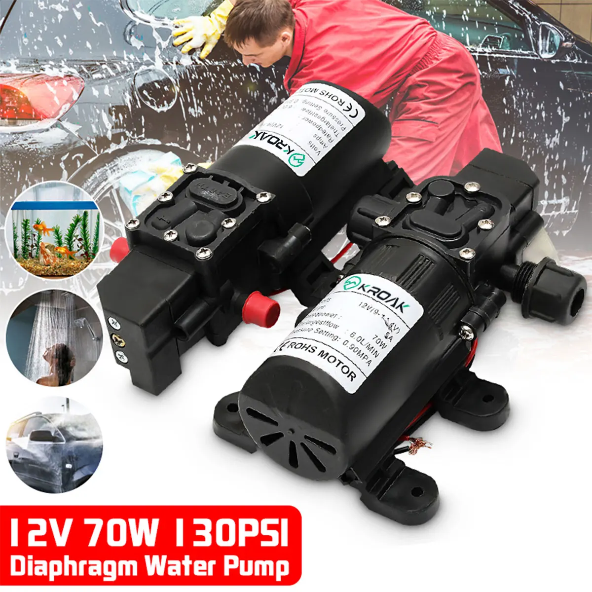 Water Pump 12V 6A 72W 130PSI 6L/Min Stable High Pressure Diaphragm Water Pump Pressure Protection Water Sprayer for Caravan Boat