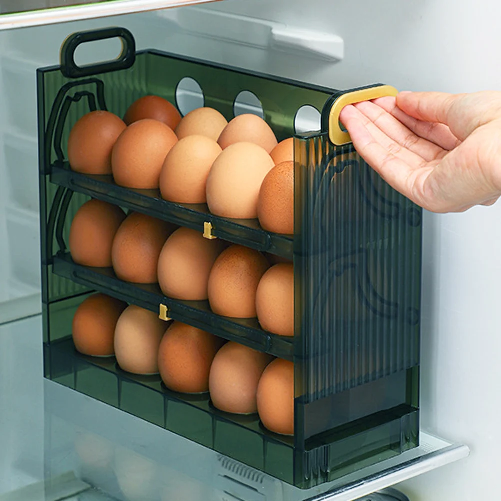 2/3 Tier Egg Holder for Refrigerator Egg Storage Container Foldable Tray Large Capacity Egg Container Acrylic Egg Organizer Hold