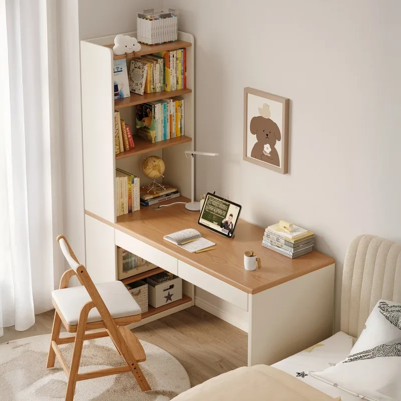 Integrated Corner Desk with Bookshelf, Multi-functional Computer & Dressing Study Table for Girls Bedroom Household