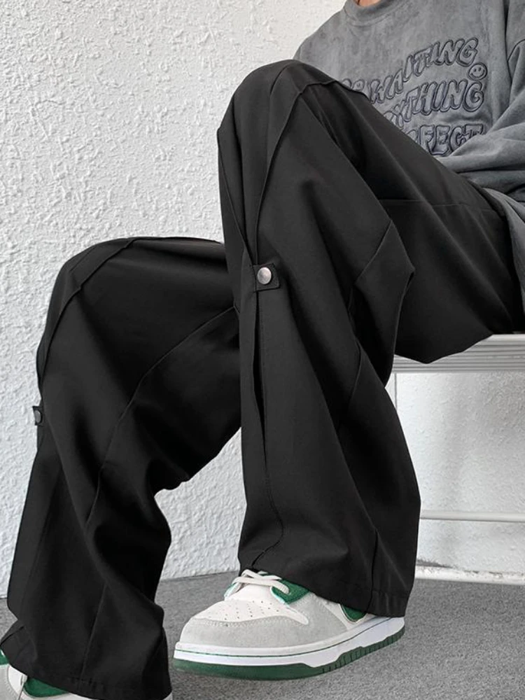 

Casual Pants Men Straight Loose Fashion Streetwear Summer Spliced Vertical All-match American Style Male Advanced Solid Daily