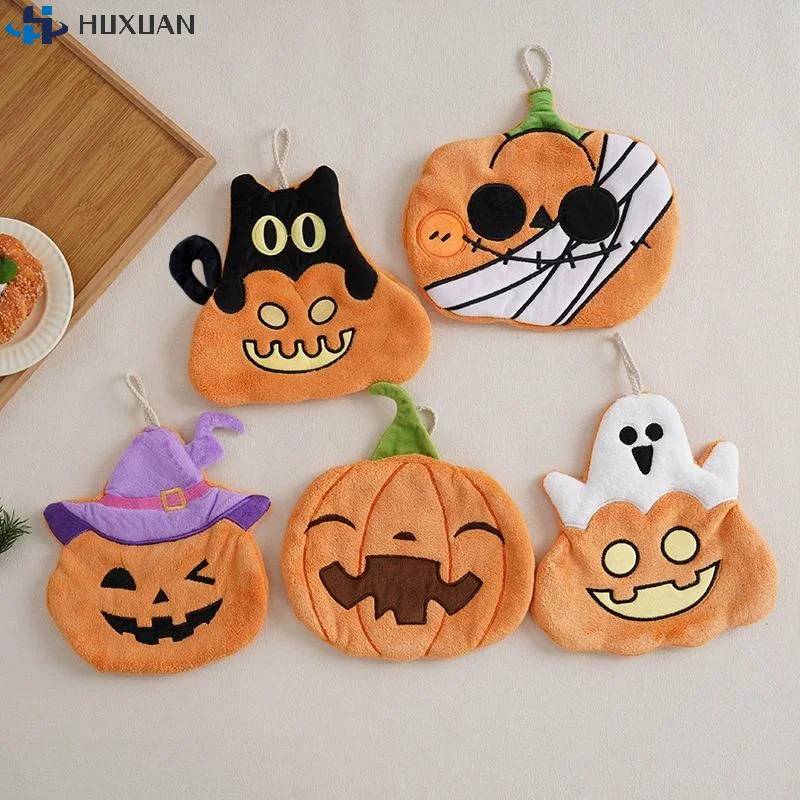 Halloween Decoration Kitchen Hand Towels Ultra Absorbent Coral Fleece Pumpkin Ghost Pirate Towel With Hanging Loop