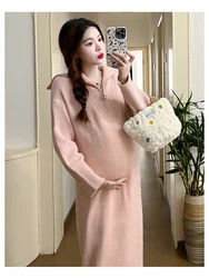 Beige Cartoon Maternity Sweater For Autumn Fashion Pregnant Woman Knitted Pullovers Plus Size Pregnancy Knitwear Loose Jackets