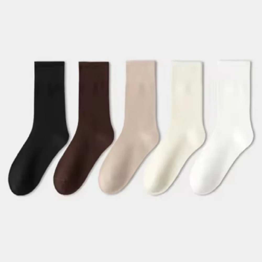 5 Pairs of Women's Cotton Blend Tube Socks Breathable Comfortable Casual Socks Knitted Fabric Color Suitable for Any Season image 3