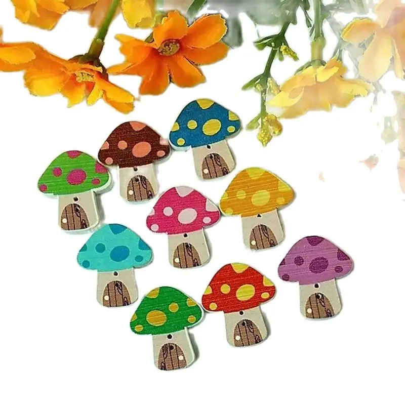 50pcs/lot  Mushroom Shaped 2 Holes Wooden Buttons 23*26mm Scrapbooking Supplies For Craft Decorative Random Mixed buttons