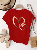 Été nouvelle mode femmes coeur imprimé T-shirt à la mode décontracté col rond haut manches courtes femmes T-shirt femmes vêtements 5