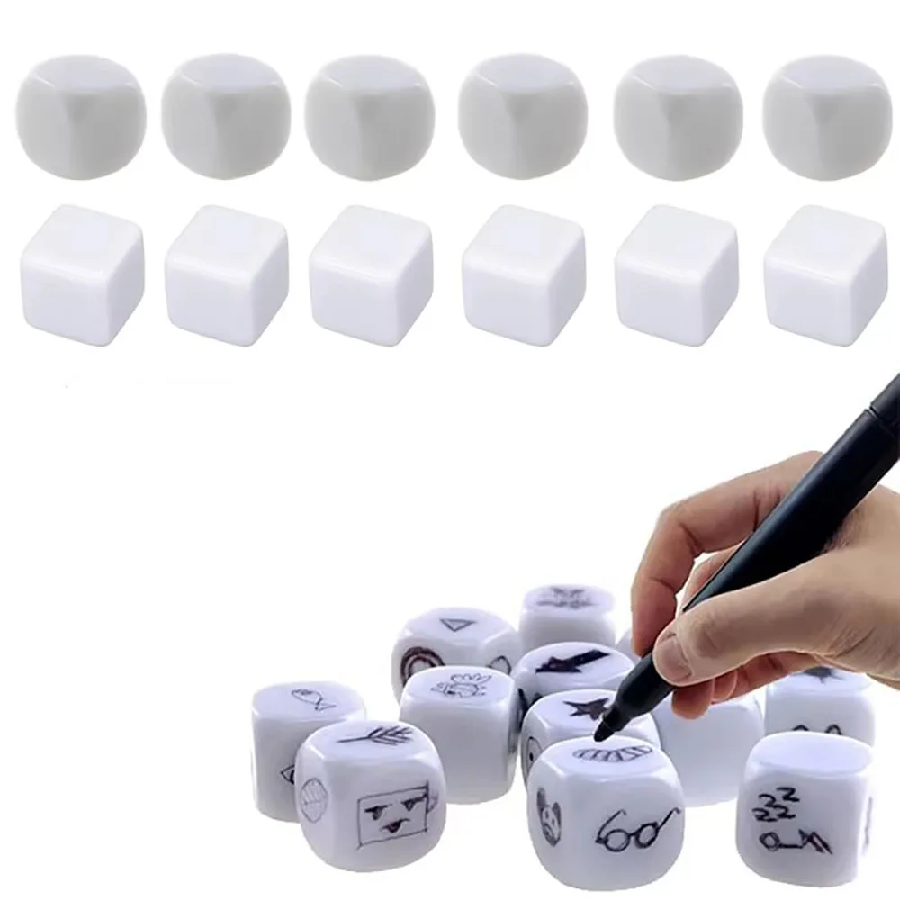 18mm Blank Dice White Smooth Surface DIY Craft Custom Writing Drawing Educational Math Game Dice for Kids Party Board Games