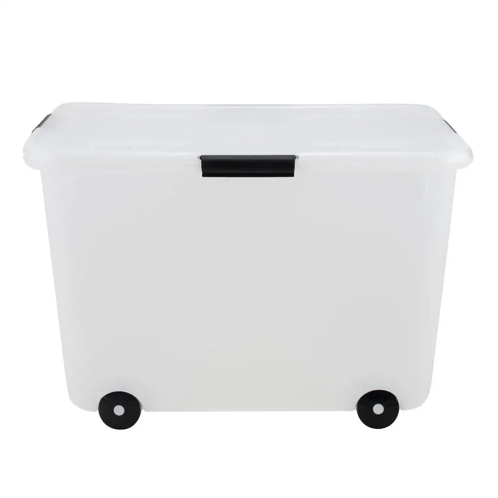 Clear Rolling Storage Box Letter/Legal 15-Gal Stackable Bin Snap Lock Lid Wheels Office Supplies Household Decor Ideal Transport