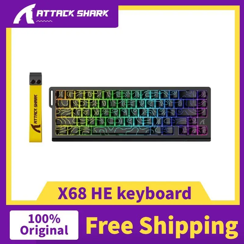 

ATTACK SHARK X68HE Магнитная игровая клавиатура, механическая проводная для профессиональных игр, 0,01 мм, быстрый триггг, 8000 Гц, SOCD/Rs, скорость 0,125 мс, 128 К