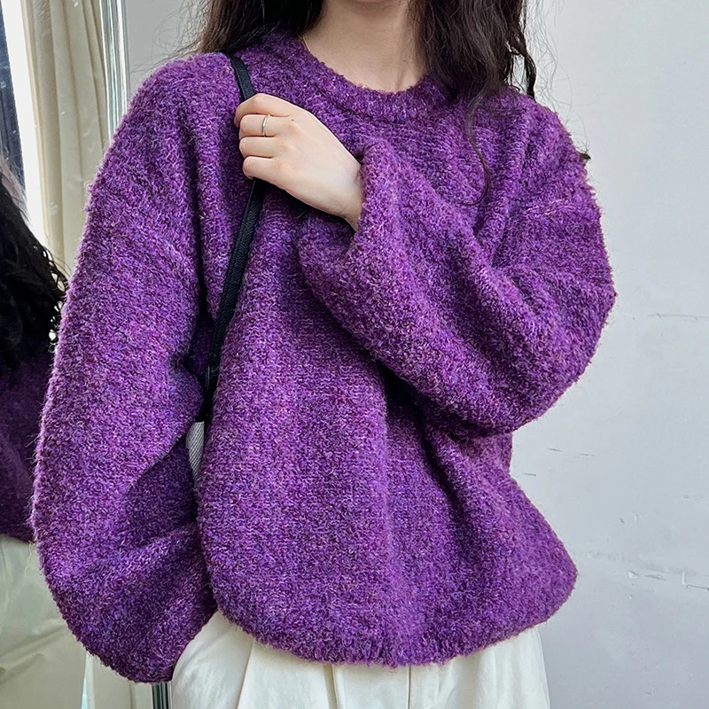 100% Real Photo Women Autumn Cashmere Knitted Sweater O-Neck Oversized Style Women Pullovers Long Sleeve Sweater Tops Pull Femme