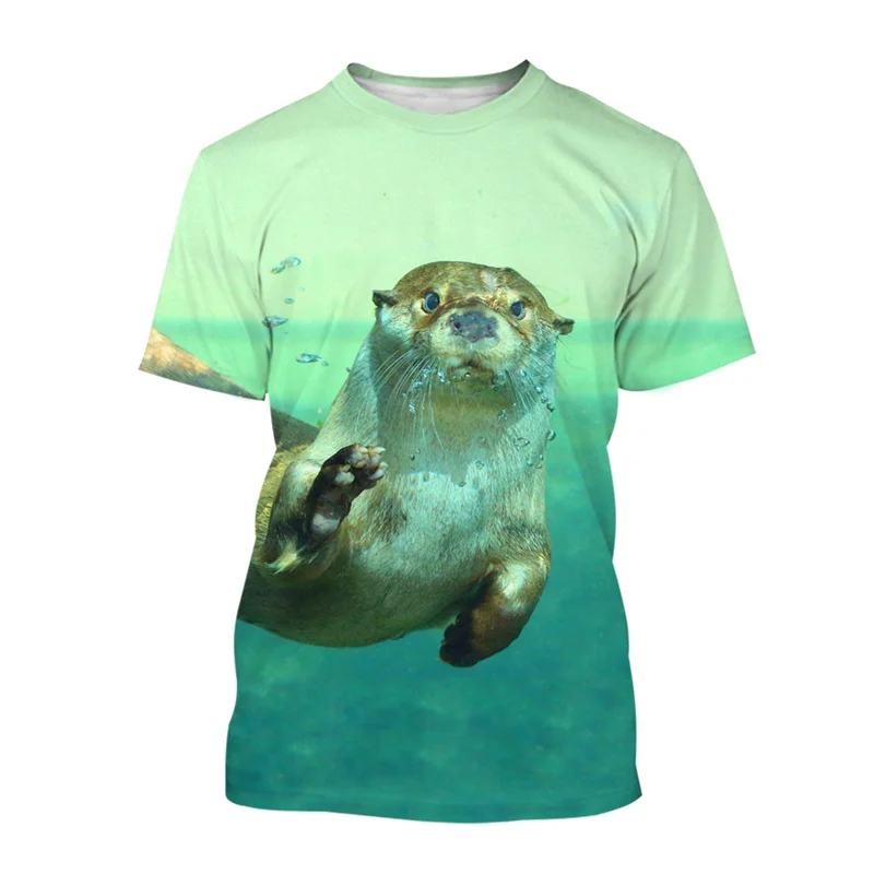 Popular 3D Printing Animal Otter T Shirt Summer Men\'s Casual Round Neck T-shirt Hot Sale Oversized Short Sleeves Tops Tees