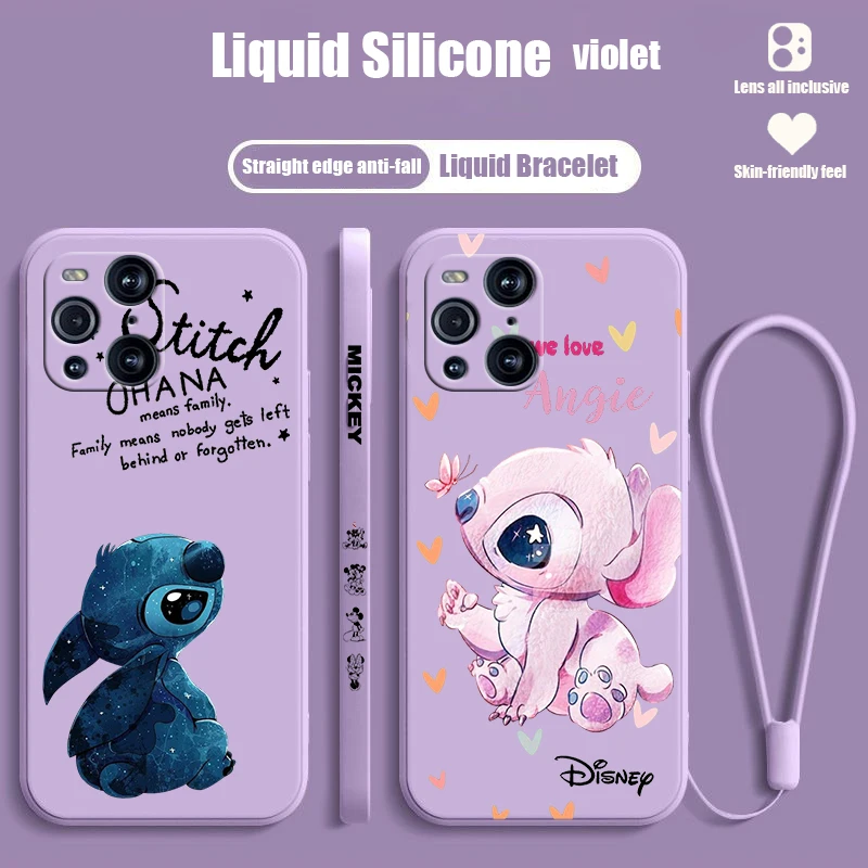 Disney Angie Stitch For OPPO Find X6 X5 X3 X2 Pro Lite Neo Liquid Left Rope Silicone Cover Phone Case