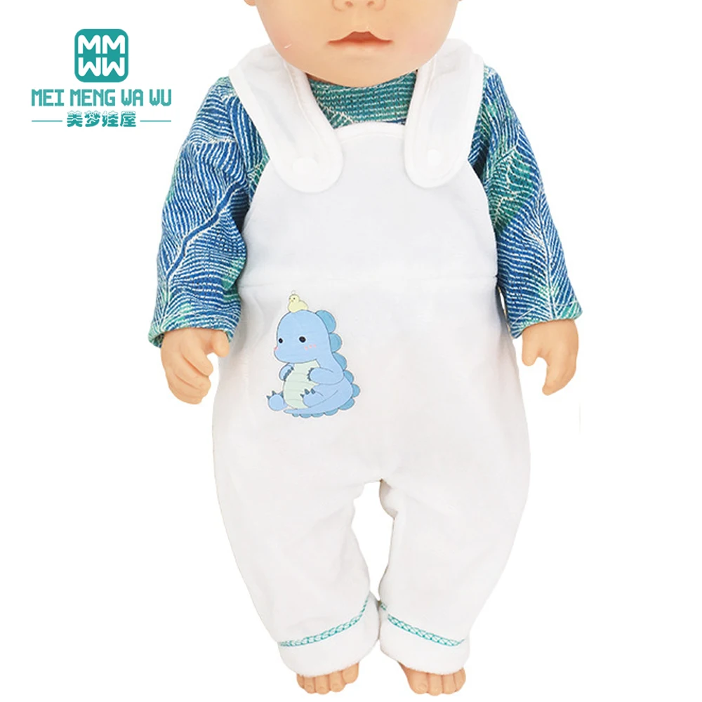 Doll Clothes Toys New Born Fit 18 Inch 40-43cm Striped T-Shirt, Pink Strap Pants American Doll