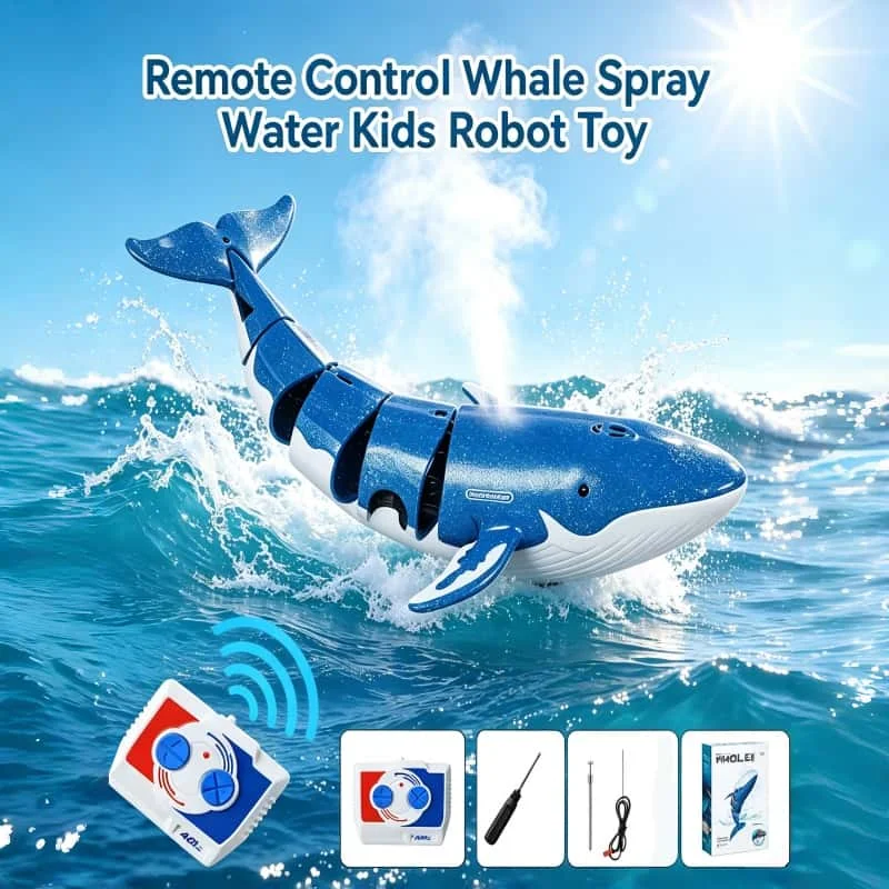 R/C Whale Shark Water Toy: Electric Remote Control with Realistic Diving & Spraying-Fun swimming Pool Bath Gift for Boys Kids