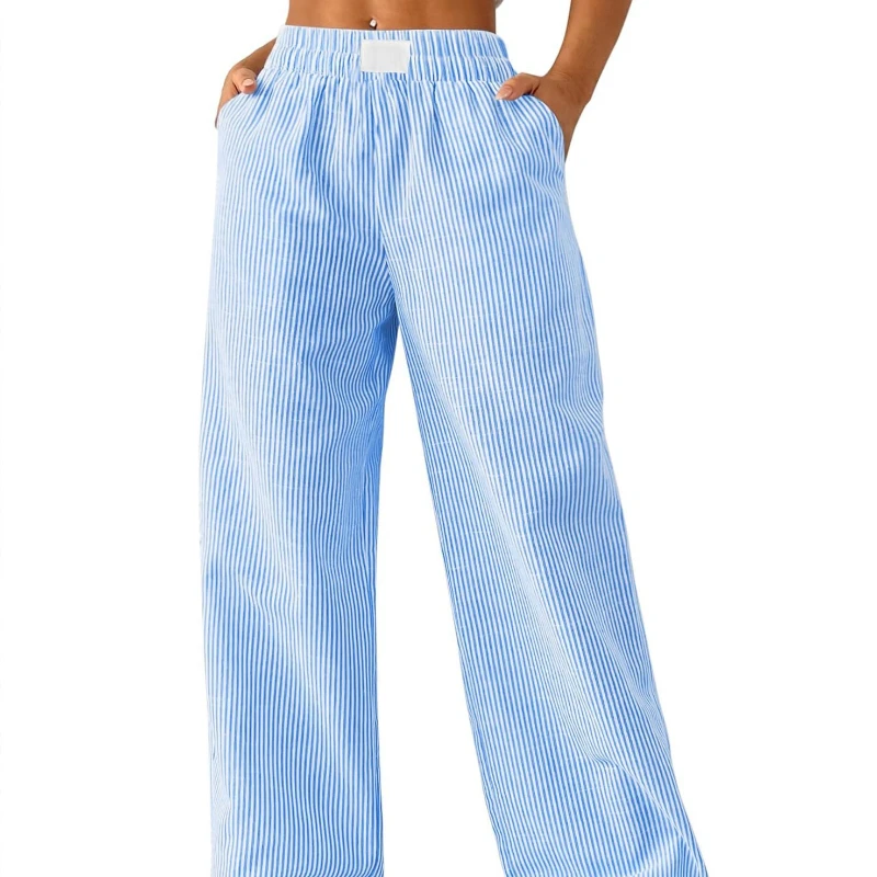 2026 Spring New European American Women's Clothing Fashion Pure Cotton Plaid Casual Loose Pocket Versatile Long Pants Ladies