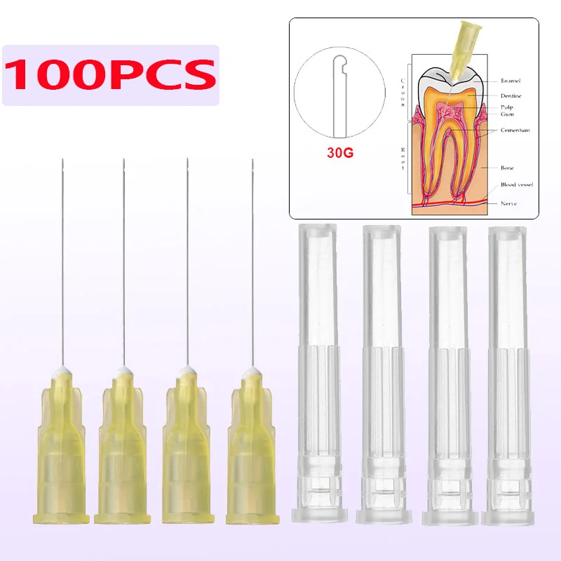 

100pcs Dental Endo Irrigation Needle Tip 27G/30GA End-Closed Side Hole Endo Syringe Root Canal Washing Needle Tip