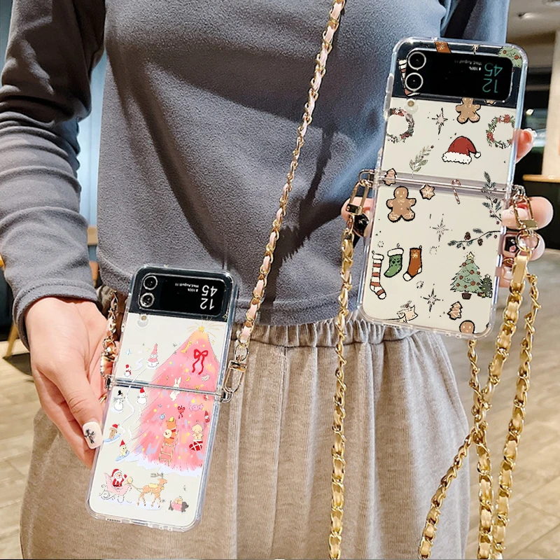 الكرتون عيد الميلاد Crossbody حبل القضية لسامسونج غالاكسي Z Flip 7 6 5 4 3 5G Flip7 FE Flip6 Flip5 واضح لينة الحبل غطاء الهاتف #3