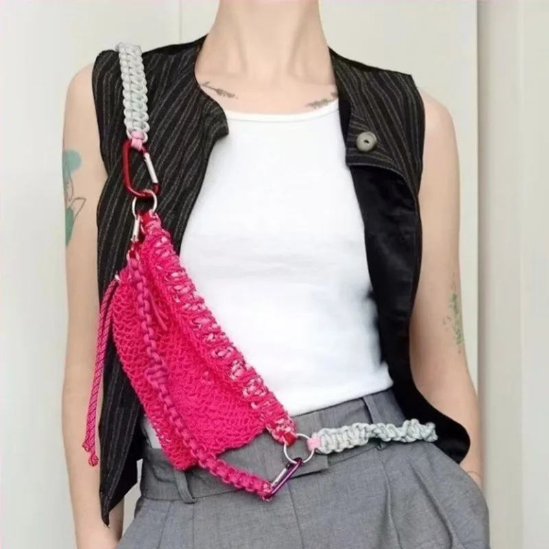 

Новинка 2025, шерстяная вязаная сумка на крючках, высококачественный ремешок для мобильного телефона, освобождающий двухместный сетчатый карман, портативный чистый ручной вязки через плечо b