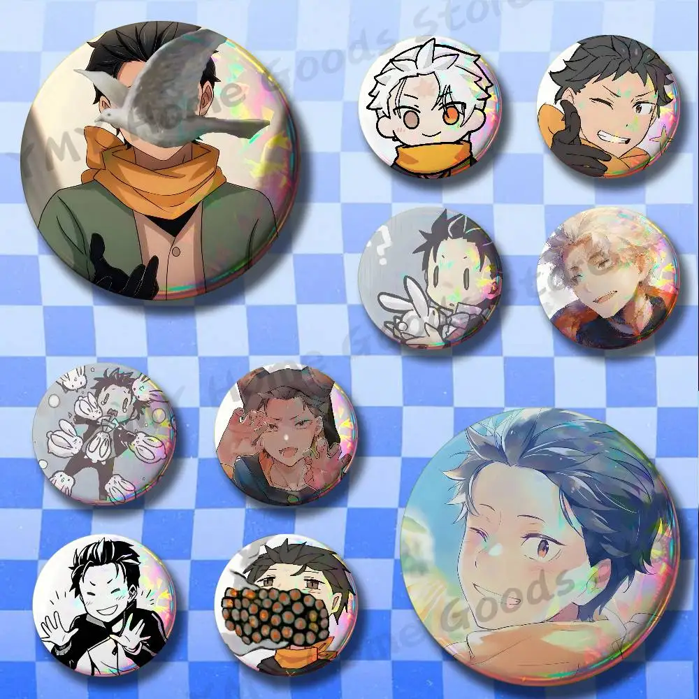 Anime Cartoon Subaru Natsuki 486 Zero Enamel Pins Badge Round Brooch for Backpack Decor Accessories 25/32/44/58/75mm