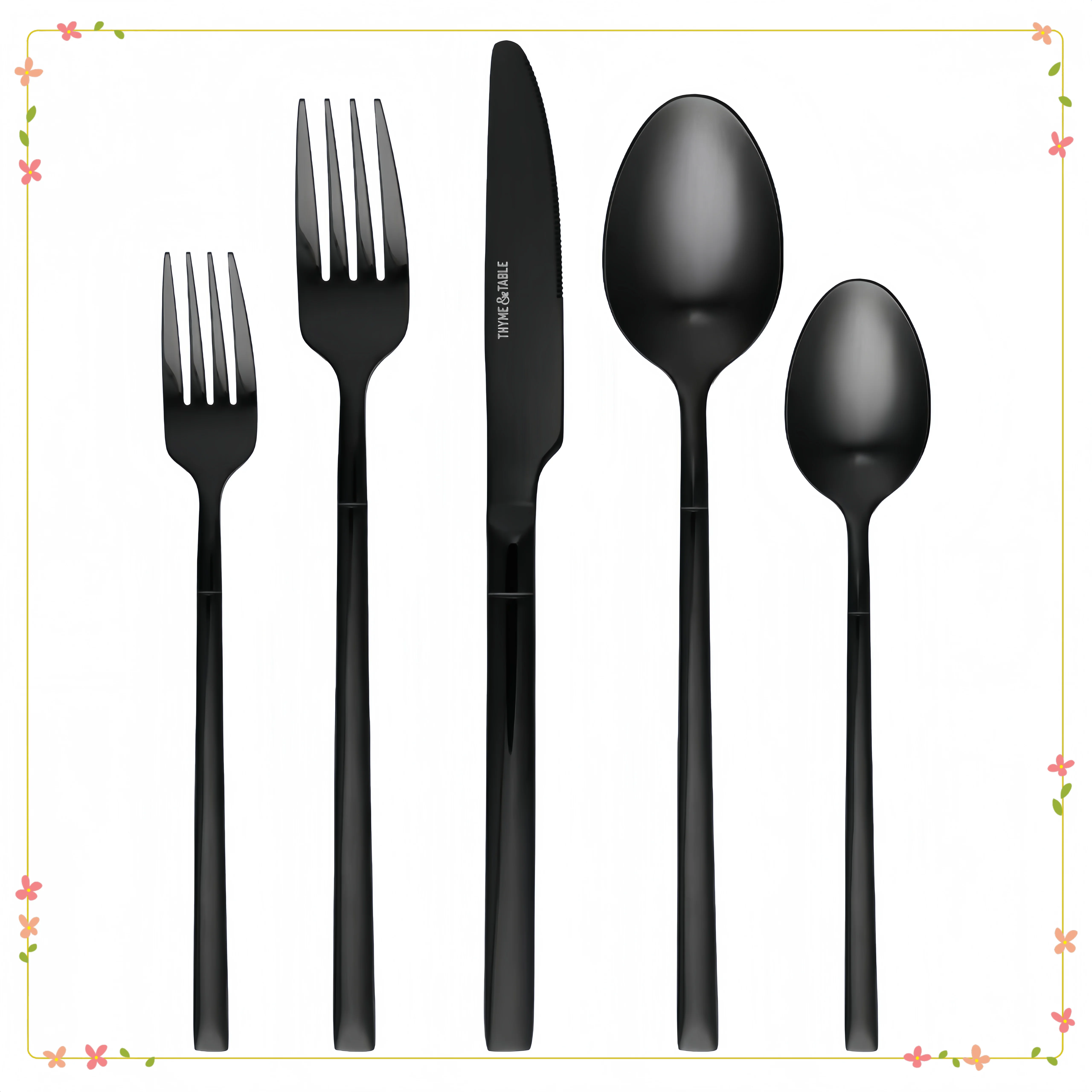 

20-Piece Black Stainless Steel Flatware Set, Service for 4 with Modern Finish, Dishwasher Safe Dining Cutlery