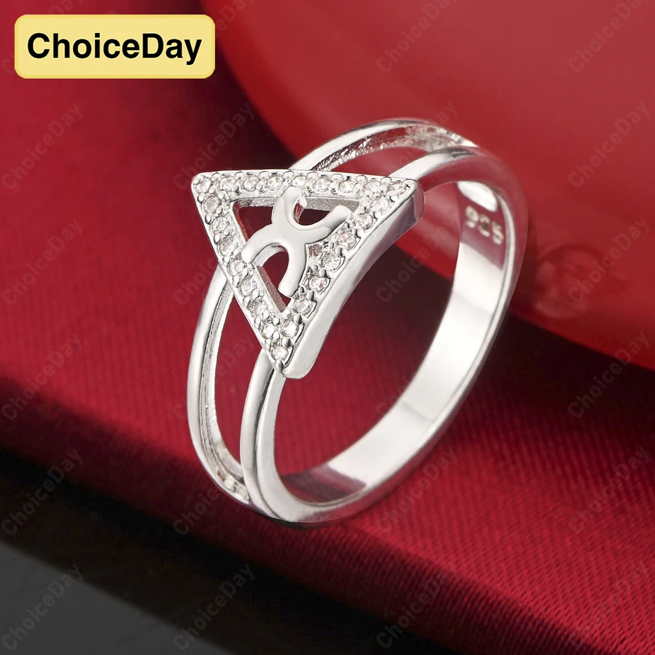 

ChoiceDay 925 Sterling Silver 7-10 Inch Triangle Zirconia Ring Women's Gift Wedding Accessories Jewelry Engagement