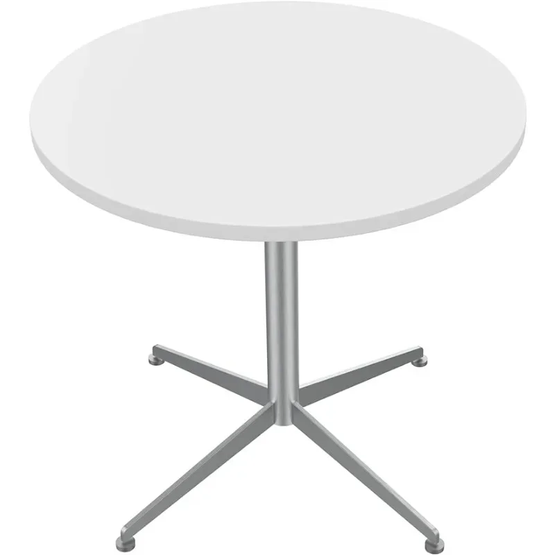 

White Dining Table Round Small Office Conference Coffee Meeting Table W/Stainless Steel X-Shaped Pedestal 31.5 Inch US