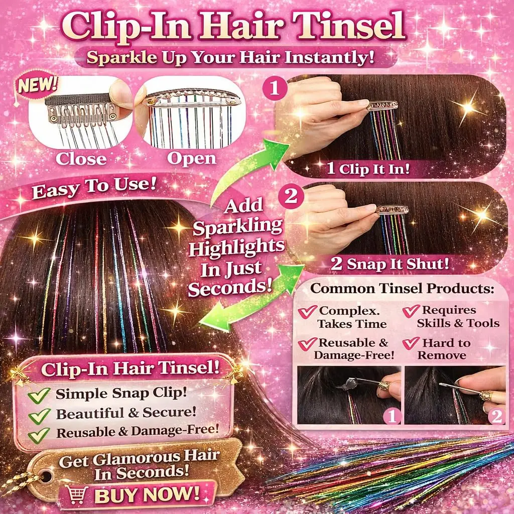 Haar-Glitzerstreifen, 12 Stück, glänzendes Metallband, Clip, Perückenstück, Glitzerband im Haar, Party-Fokus, zartes, auffälliges Geschenk, synthetisch – Detail 4