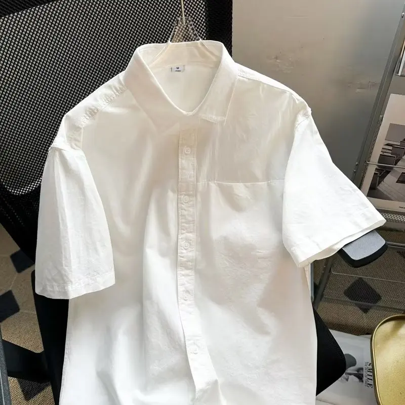 

Summer Casual Loose Men's ort Sve irt Pure Color Trendy Brand Versatile Japanese Sle Commute Collar White irt