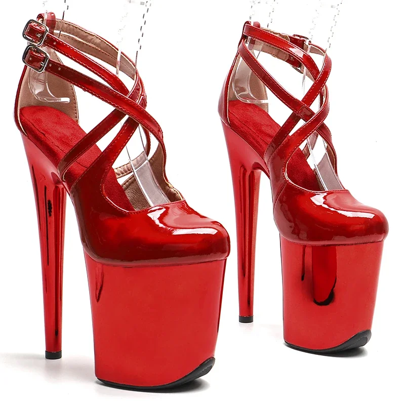 

Leecabe 20cm/8inches Shiny PU upper Closed toe electroplate Platform high heel sandals stripper heel pole dance shoes