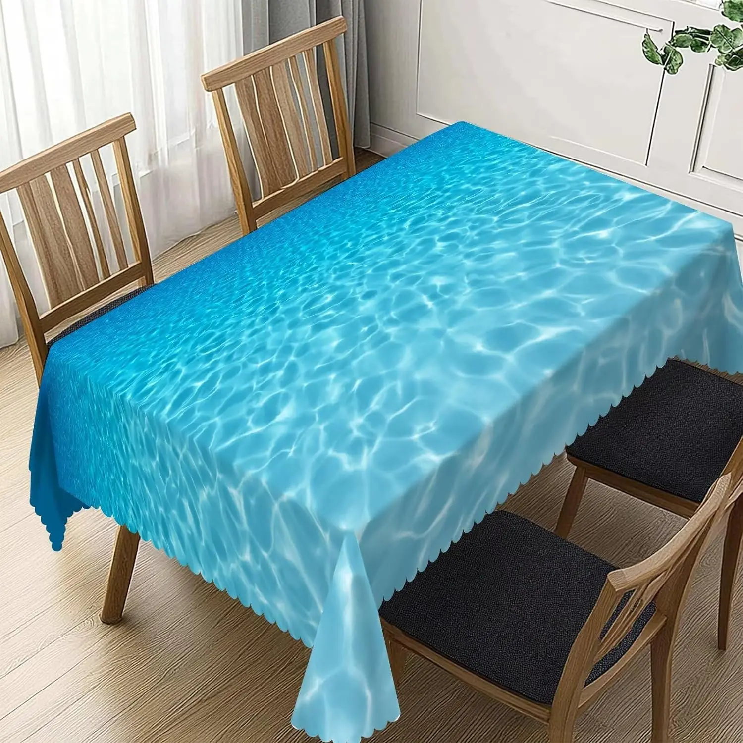 Clear Sparkling Blue Sea Tablecloth Vibrant Underwater World Table Cover for Kitchen Dining Room Summer Party Decoration