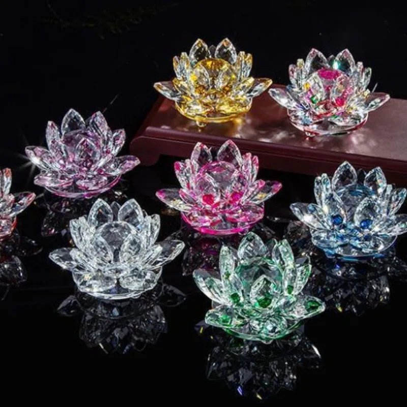 Crystal Lotus Flower Figurine Home Wedding Decoration Glass Craft Collection Paperweight Table Ornaments Souvenir Gifts