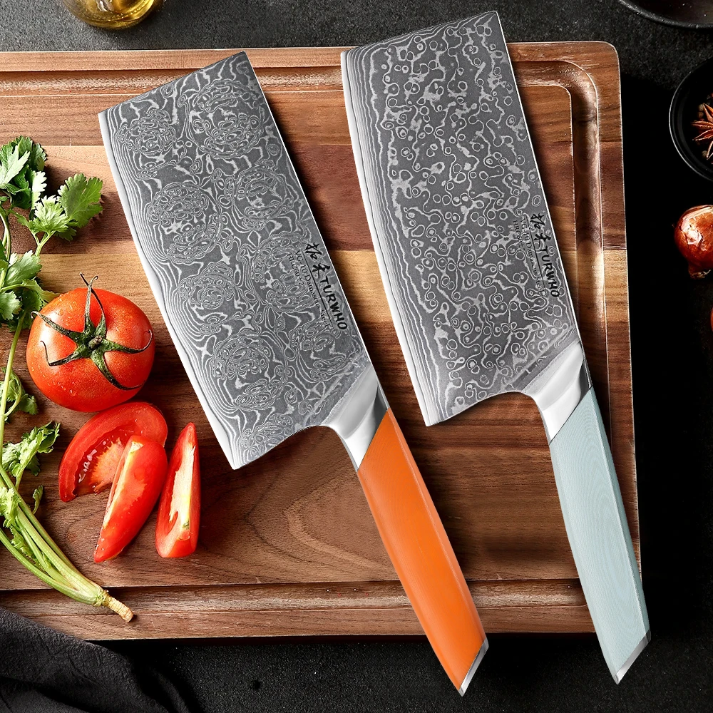 

TURWHO 7-inch Cleaver Knife Damascus Steel Kitchen Chef Knife Meat Chopper Professional Sharp Chinese Cutting Knife G10 Handle