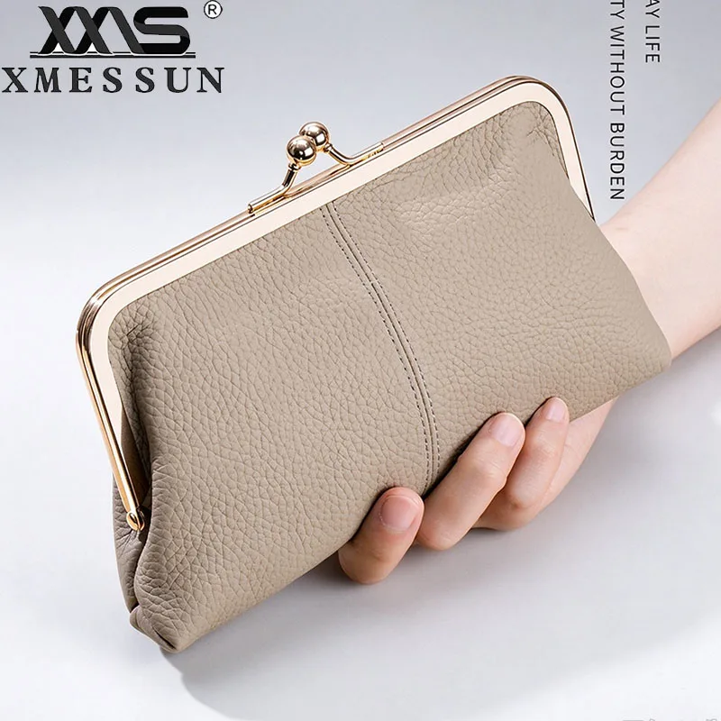New Genuine Cow Leather Clutch Bag Wallet Clip Bags Fashion Retro Lipstick Coin Purse Card Holder Key Phone Pouch Case for Women