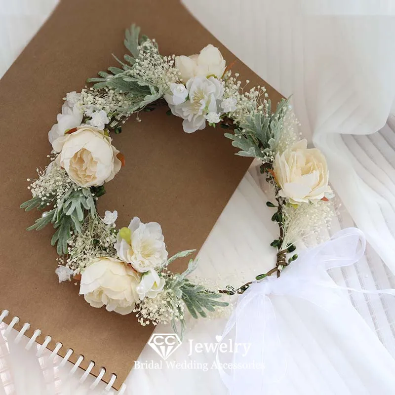 

CC цветочные ленты для волос женские аксессуары для волос свадебные прически свадебный головной убор обручальные украшения 100% венок ручной работы подарок mq155