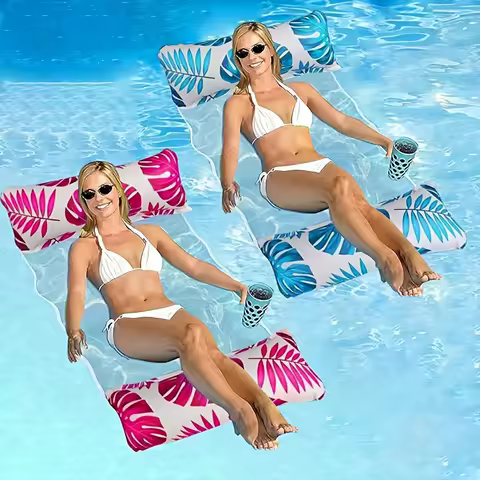1/2PCS Maple Leaf Inflatable Floating Lounger, Pool Hammock with Clip Net, Foldable Floating Bed for Swimming, Gift Idea,Pool