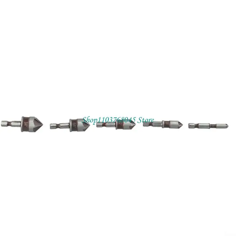 R53F Hexagonal Grip 5 Flöte Countersink Bits 82 ° Genauige Spitze für Edelstahl -Aluminium -Hartholzbohrungen in 5 Größen 1/4 – Detail 5