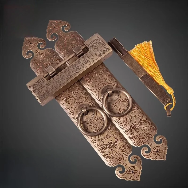 

Антикварная прямая ручка, дверная ручка шкафа, медный замок в китайском стиле, горизонтальный навесной замок, фурнитура, аксессуары