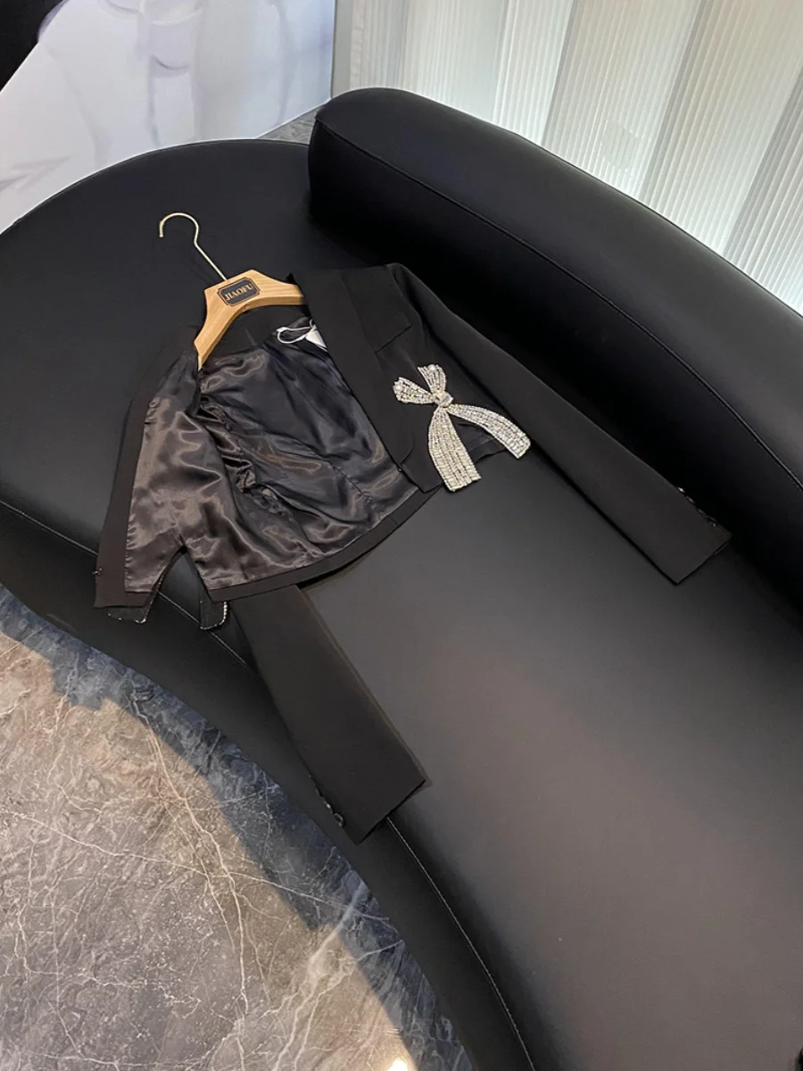 

Faionable Wind Tide Set Water Diamond Knot Decorated Suit Commute Sle Женский Long Sve Ultra Or Длина Цвет