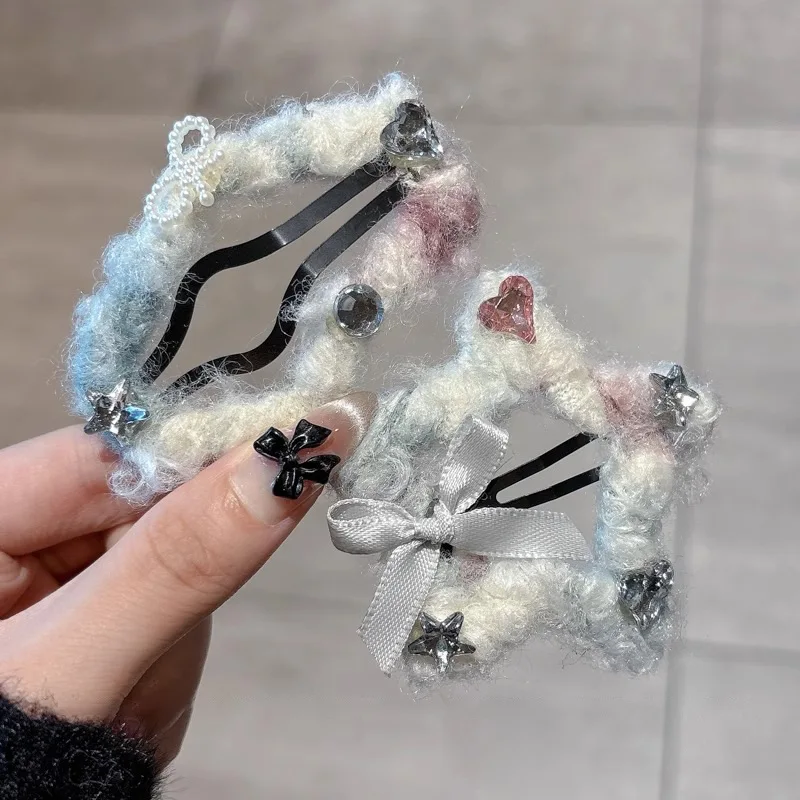 Y2K Hollowed Star Cloud Hair Clips Girls Sweet Fluffy Snap Hairpin Kawaii BB Clip Bangs Clip Handmade Barrettes Hair Accessories