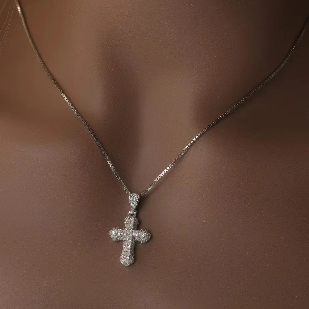 2024New Stainless Steel Men Women Hip Hop Cross Pendant Necklace Zircon Chain Iced out Bling Necklaces Punk Jewelry Fashion Gift