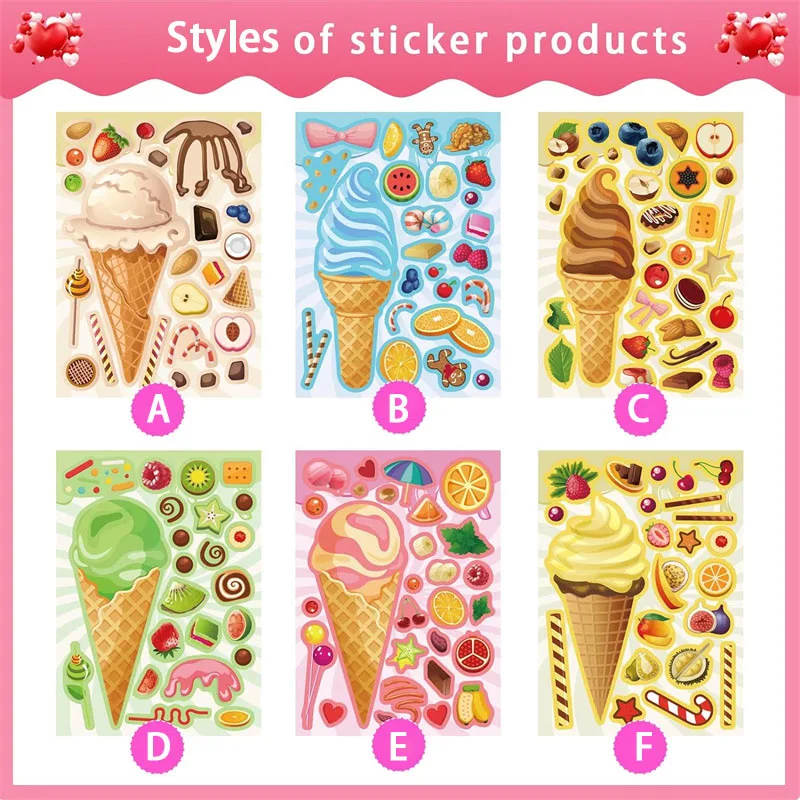 Puzzle Ice Cream Stickers DIY Make-a-face Sticker Make Your Own Sorbet Dessert Jigsaw Kids Boys Girls Party Toys Birthday Gifts