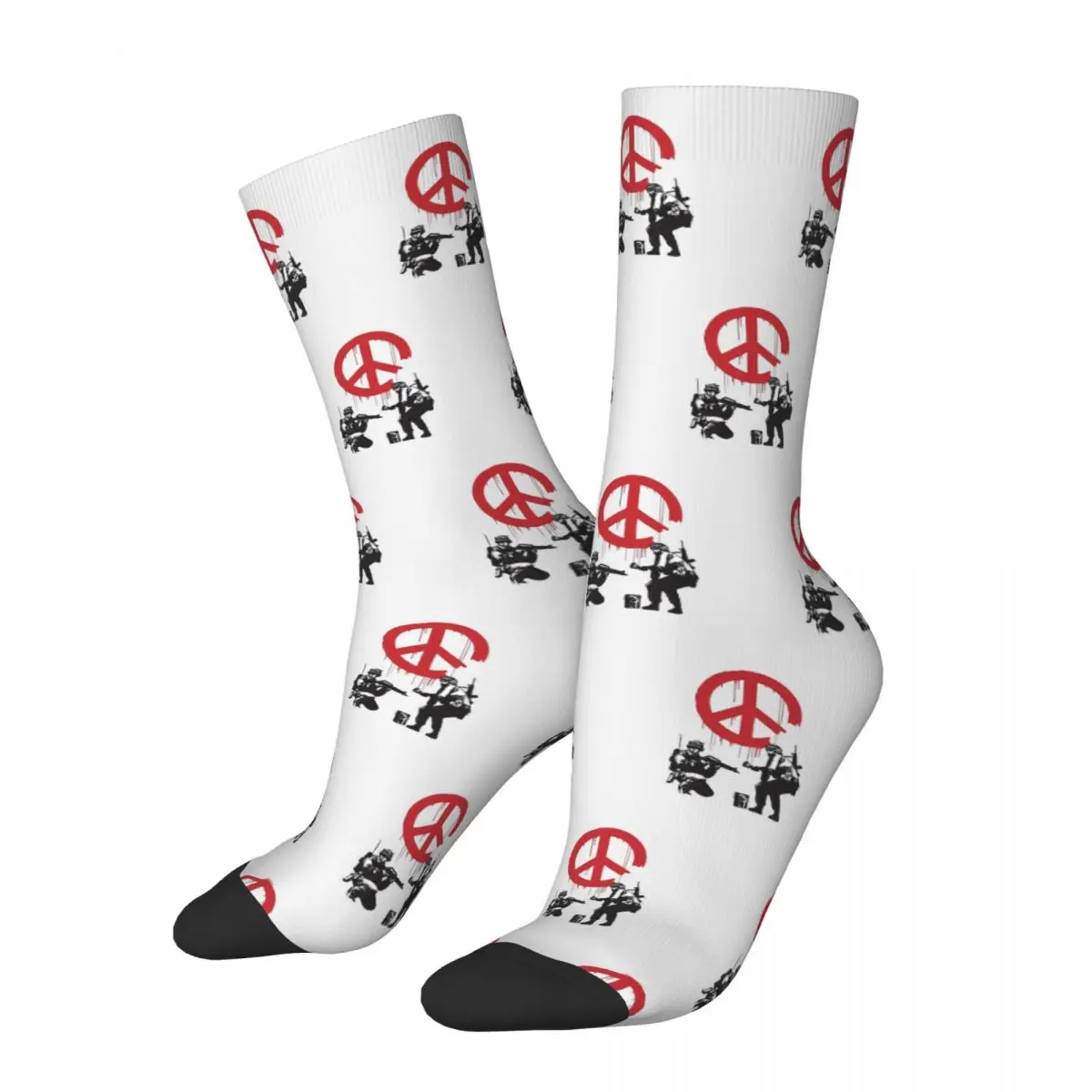 Propaganda Peace Symbol Military Anti-War Painting Red And Black Banksy Graffiti Socks Femme Stockings Print Pattern Calf Sock