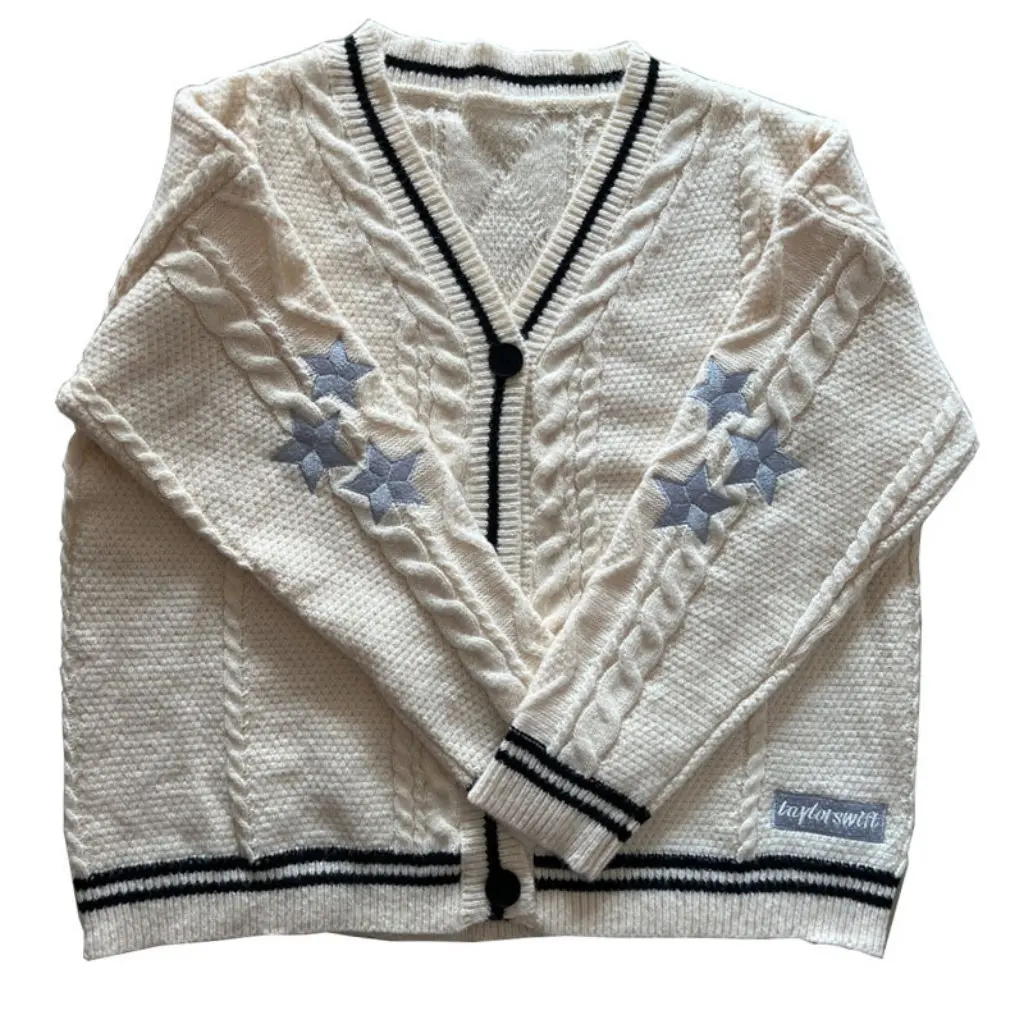 

Sweet Soft Girl Japanese Style Cardigan Knitted Star Embroidered Jacket Lazy Mold Same Sweater for Women