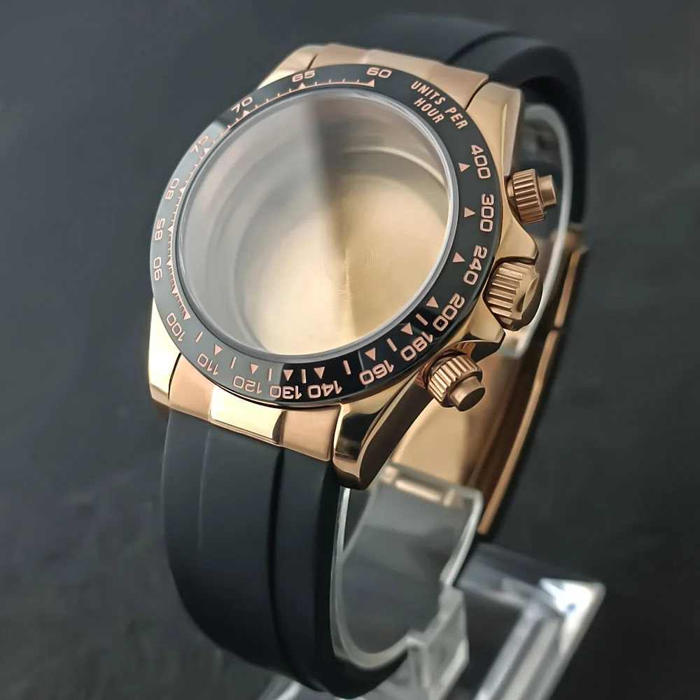 39.3mm High-End Men's Case Suitable for VK63 Movement, Multiple Color Rubber Strap, 20mm Adjustable Clasp Suitable for 29mm Dial