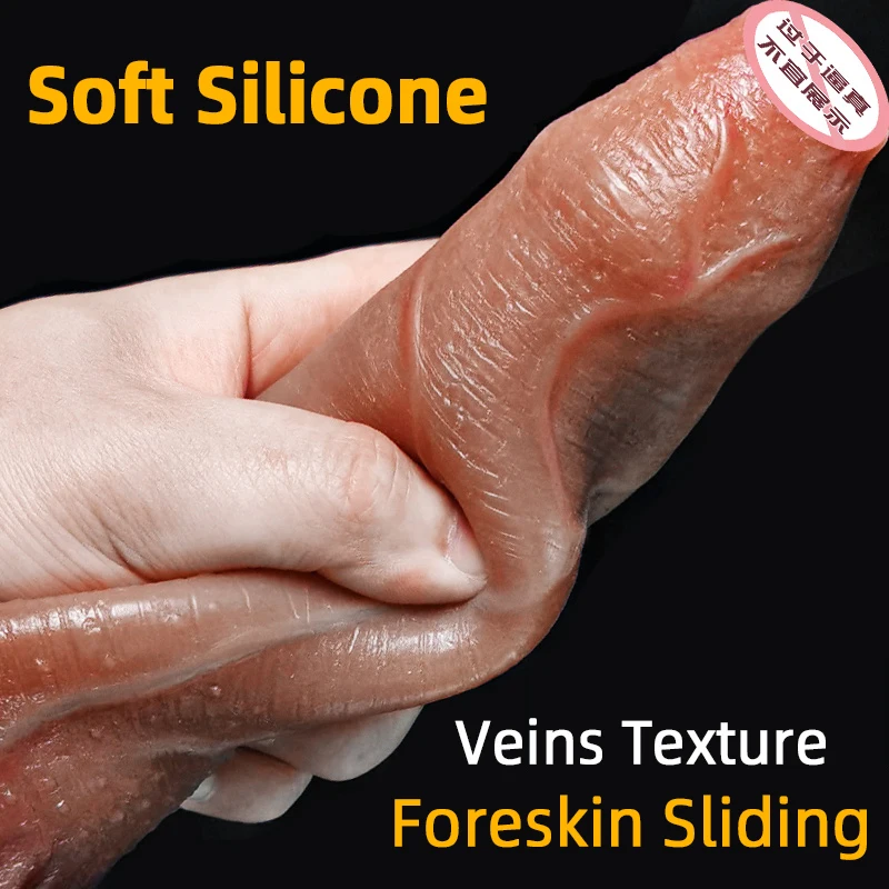 Dildo Realistic Sliding Foreskin Soft Silicone Penis G Spot Stimulate Testis Huge Dick Suction Cup Dildos Sex Toy For Women Gay