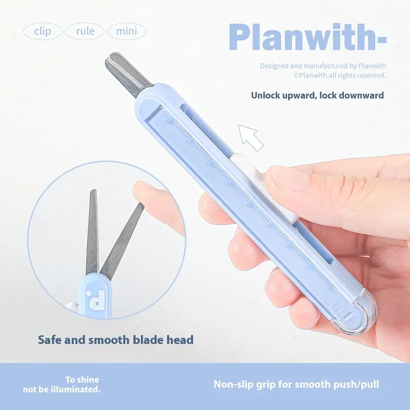 Mini Pocket Pen Shape 2 in 1 Scissors & Ruler,Telescopic Blade Head Student Multifunctional Cutting Paper And Unpacking Tool
